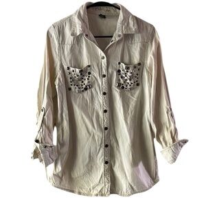 London Jean Y2K denim western embellished button up